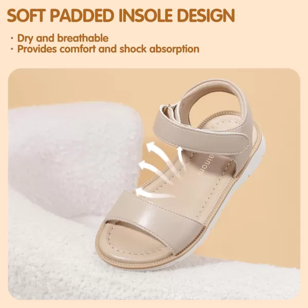 Hehainom Girls Sandals Comfortable Open Toe Flats Little Big Kids Summer ShoesNudepu