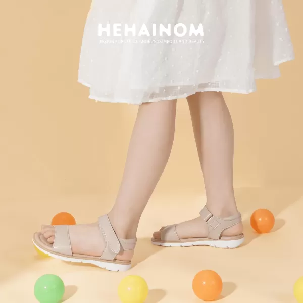 Hehainom Girls Sandals Comfortable Open Toe Flats Little Big Kids Summer ShoesNudepu