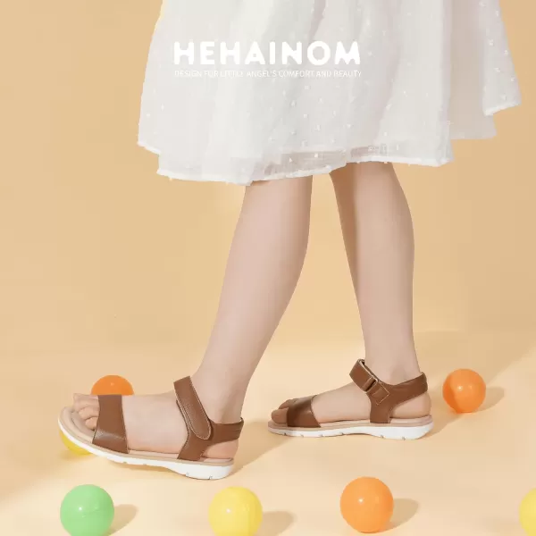 Hehainom Girls Sandals Comfortable Open Toe Flats Little Big Kids Summer ShoesTanpu