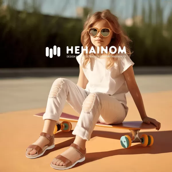 Hehainom Girls Sandals Comfortable Open Toe Flats Little Big Kids Summer ShoesTanpu