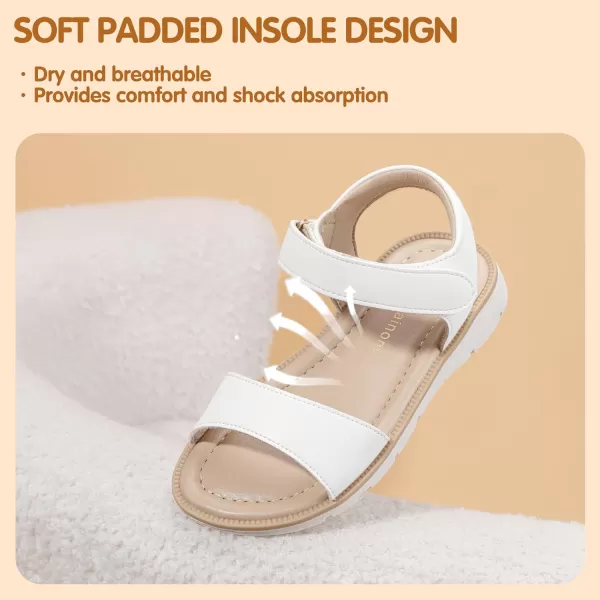 Hehainom Girls Sandals Comfortable Open Toe Flats Little Big Kids Summer ShoesWhitepu
