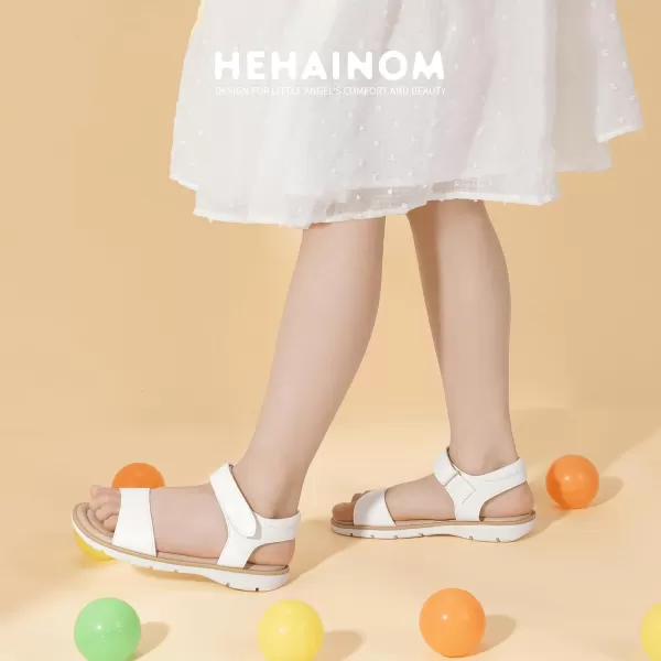Hehainom Girls Sandals Comfortable Open Toe Flats Little Big Kids Summer ShoesWhitepu