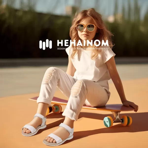 Hehainom Girls Sandals Comfortable Open Toe Flats Little Big Kids Summer ShoesWhitepu