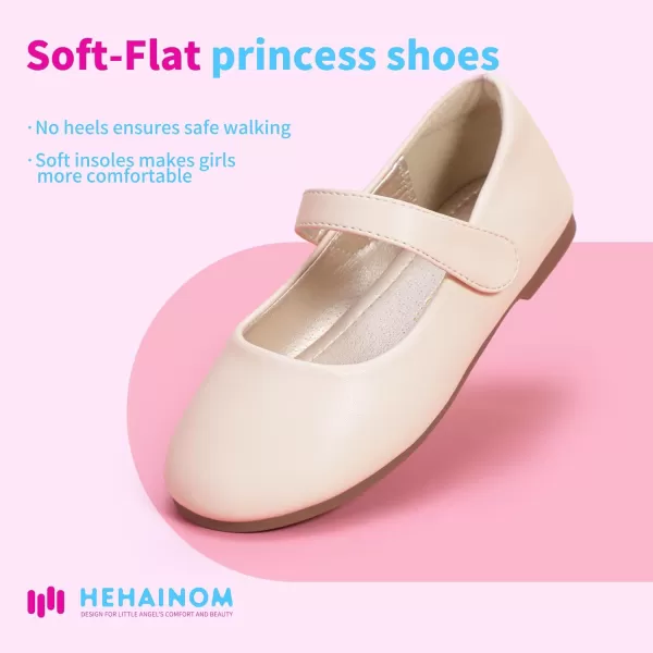 Hehainom Toddler Girls Flats Mary Jane Flower Girl Dress Shoes School Wedding Party ShoesBeige Pu