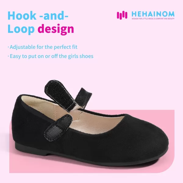 Hehainom Toddler Girls Flats Mary Jane Flower Girl Dress Shoes School Wedding Party ShoesBlack Suede