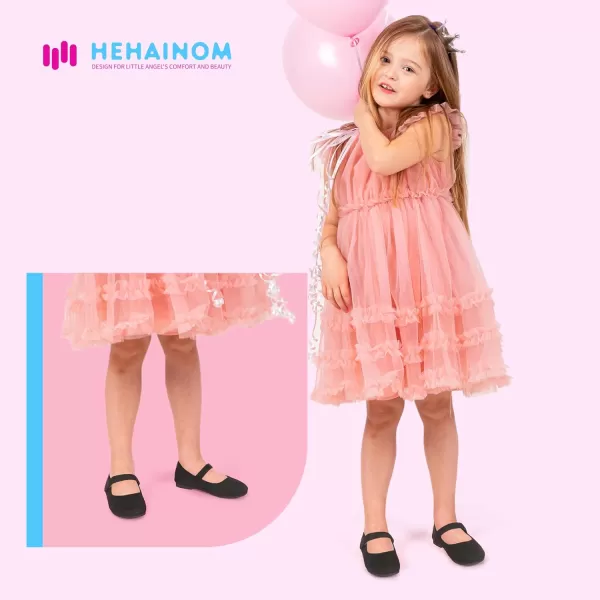 Hehainom Toddler Girls Flats Mary Jane Flower Girl Dress Shoes School Wedding Party ShoesBlack Suede