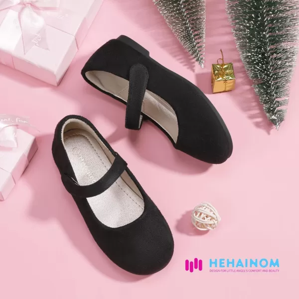 Hehainom Toddler Girls Flats Mary Jane Flower Girl Dress Shoes School Wedding Party ShoesBlack Suede