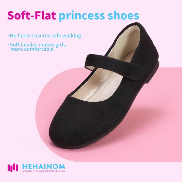 Hehainom Toddler Girls Flats Mary Jane Flower Girl Dress Shoes School Wedding Party ShoesBlack Suede