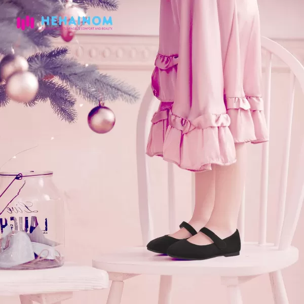Hehainom Toddler Girls Flats Mary Jane Flower Girl Dress Shoes School Wedding Party ShoesBlack Suede