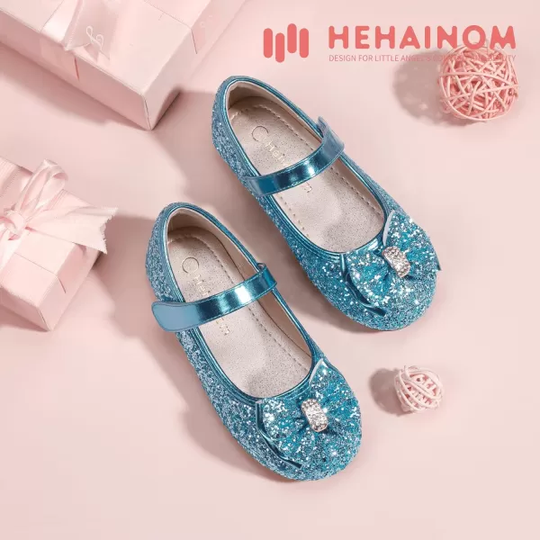 Hehainom Toddler Girls Flats Mary Jane Flower Girl Dress Shoes School Wedding Party ShoesBlue Sequin