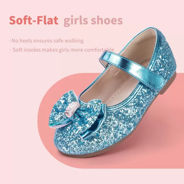 Hehainom Toddler Girls Flats Mary Jane Flower Girl Dress Shoes School Wedding Party ShoesBlue Sequin