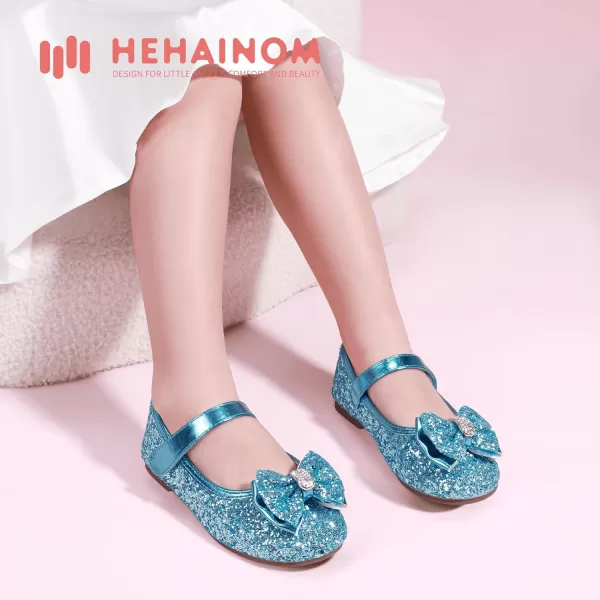 Hehainom Toddler Girls Flats Mary Jane Flower Girl Dress Shoes School Wedding Party ShoesBlue Sequin