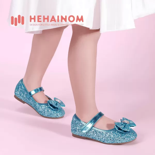 Hehainom Toddler Girls Flats Mary Jane Flower Girl Dress Shoes School Wedding Party ShoesBlue Sequin