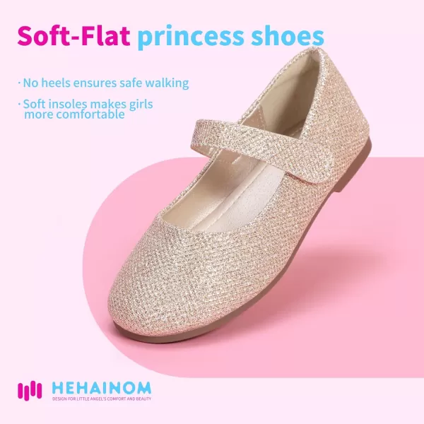 Hehainom Toddler Girls Flats Mary Jane Flower Girl Dress Shoes School Wedding Party ShoesGold Glitter