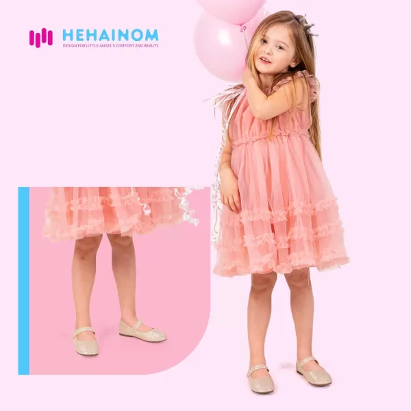 Hehainom Toddler Girls Flats Mary Jane Flower Girl Dress Shoes School Wedding Party ShoesGold Glitter
