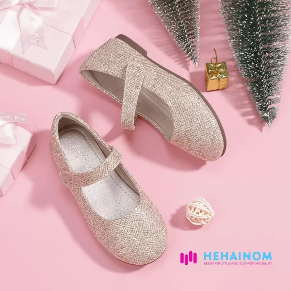 Hehainom Toddler Girls Flats Mary Jane Flower Girl Dress Shoes School Wedding Party ShoesGold Glitter