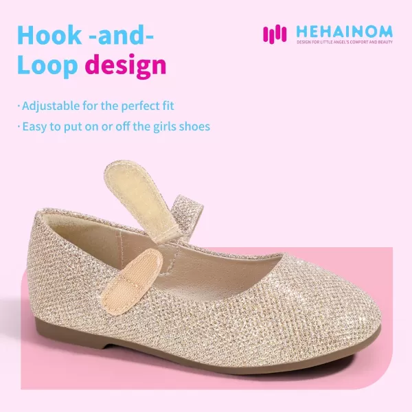 Hehainom Toddler Girls Flats Mary Jane Flower Girl Dress Shoes School Wedding Party ShoesGold Glitter