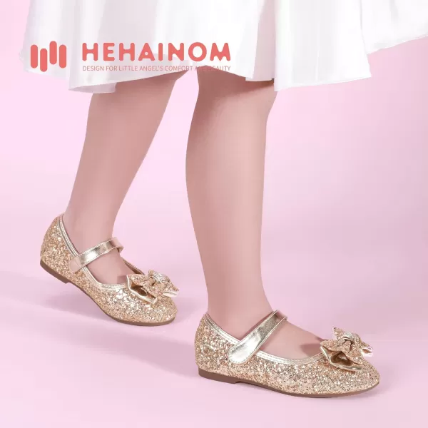 Hehainom Toddler Girls Flats Mary Jane Flower Girl Dress Shoes School Wedding Party ShoesGold Sequin