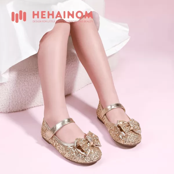 Hehainom Toddler Girls Flats Mary Jane Flower Girl Dress Shoes School Wedding Party ShoesGold Sequin