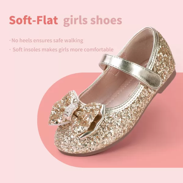 Hehainom Toddler Girls Flats Mary Jane Flower Girl Dress Shoes School Wedding Party ShoesGold Sequin