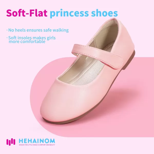Hehainom Toddler Girls Flats Mary Jane Flower Girl Dress Shoes School Wedding Party ShoesPink Pu