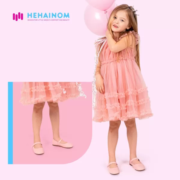 Hehainom Toddler Girls Flats Mary Jane Flower Girl Dress Shoes School Wedding Party ShoesPink Pu