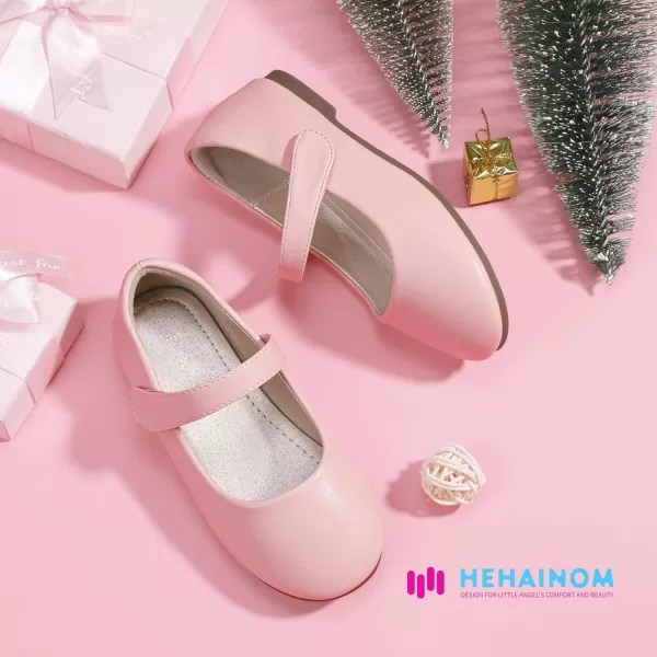 Hehainom Toddler Girls Flats Mary Jane Flower Girl Dress Shoes School Wedding Party ShoesPink Pu