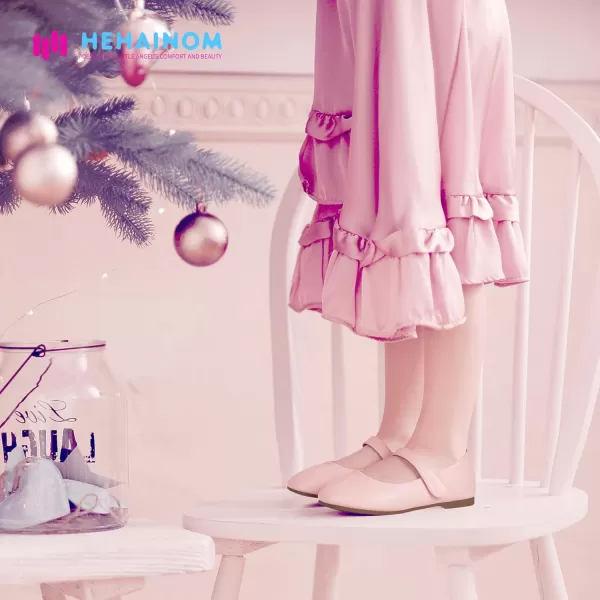 Hehainom Toddler Girls Flats Mary Jane Flower Girl Dress Shoes School Wedding Party ShoesPink Pu