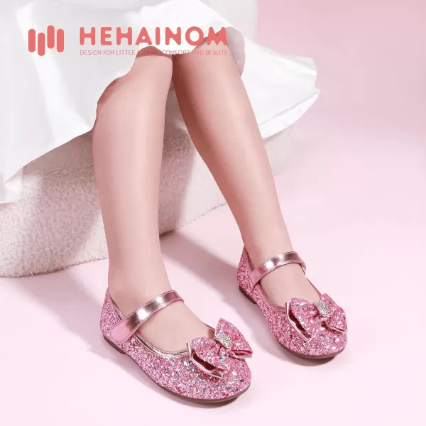 Hehainom Toddler Girls Flats Mary Jane Flower Girl Dress Shoes School Wedding Party ShoesPink Sequin