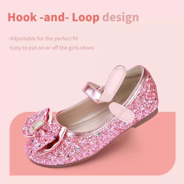 Hehainom Toddler Girls Flats Mary Jane Flower Girl Dress Shoes School Wedding Party ShoesPink Sequin