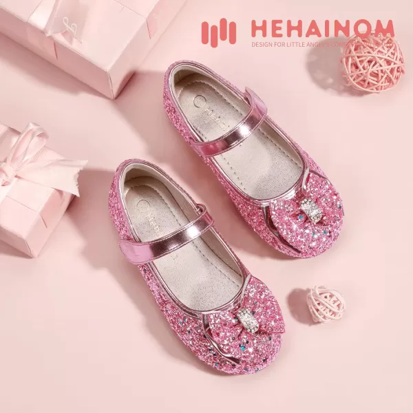 Hehainom Toddler Girls Flats Mary Jane Flower Girl Dress Shoes School Wedding Party ShoesPink Sequin