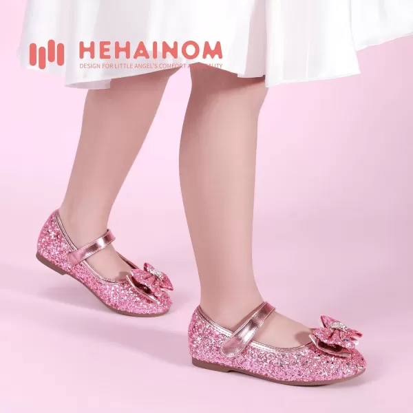 Hehainom Toddler Girls Flats Mary Jane Flower Girl Dress Shoes School Wedding Party ShoesPink Sequin