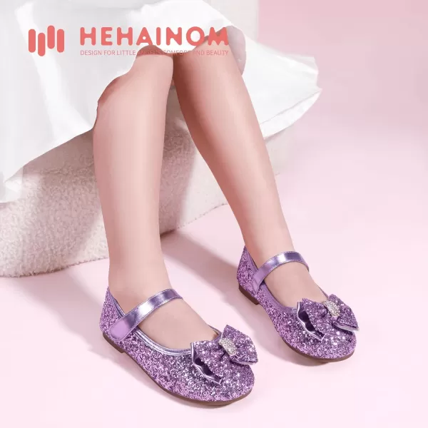 Hehainom Toddler Girls Flats Mary Jane Flower Girl Dress Shoes School Wedding Party ShoesPurple Sequin
