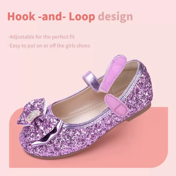 Hehainom Toddler Girls Flats Mary Jane Flower Girl Dress Shoes School Wedding Party ShoesPurple Sequin