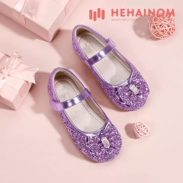 Hehainom Toddler Girls Flats Mary Jane Flower Girl Dress Shoes School Wedding Party ShoesPurple Sequin