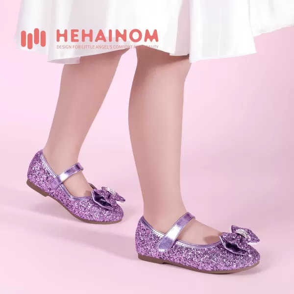 Hehainom Toddler Girls Flats Mary Jane Flower Girl Dress Shoes School Wedding Party ShoesPurple Sequin