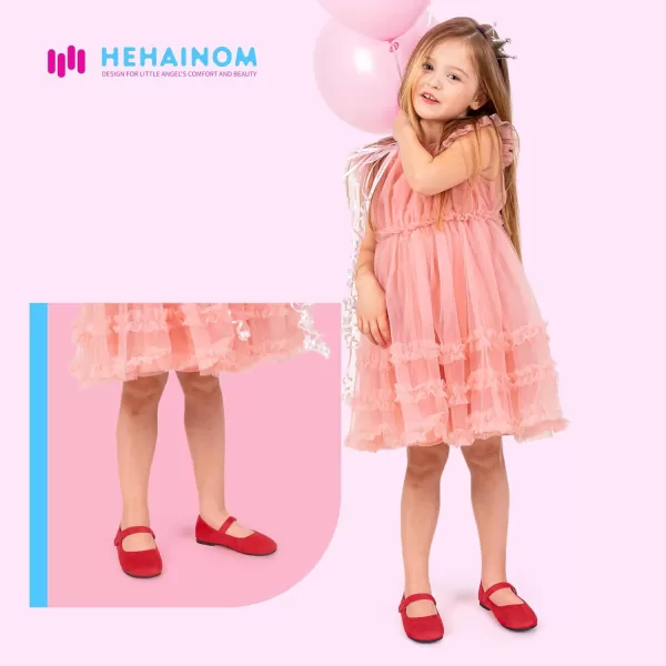 Hehainom Toddler Girls Flats Mary Jane Flower Girl Dress Shoes School Wedding Party ShoesRed Suede
