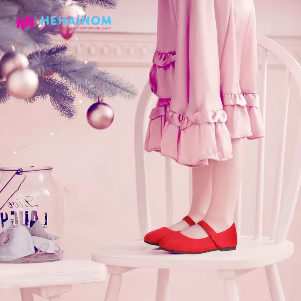 Hehainom Toddler Girls Flats Mary Jane Flower Girl Dress Shoes School Wedding Party ShoesRed Suede