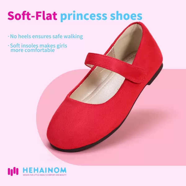 Hehainom Toddler Girls Flats Mary Jane Flower Girl Dress Shoes School Wedding Party ShoesRed Suede