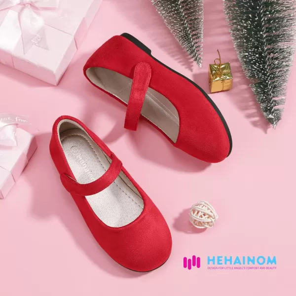 Hehainom Toddler Girls Flats Mary Jane Flower Girl Dress Shoes School Wedding Party ShoesRed Suede
