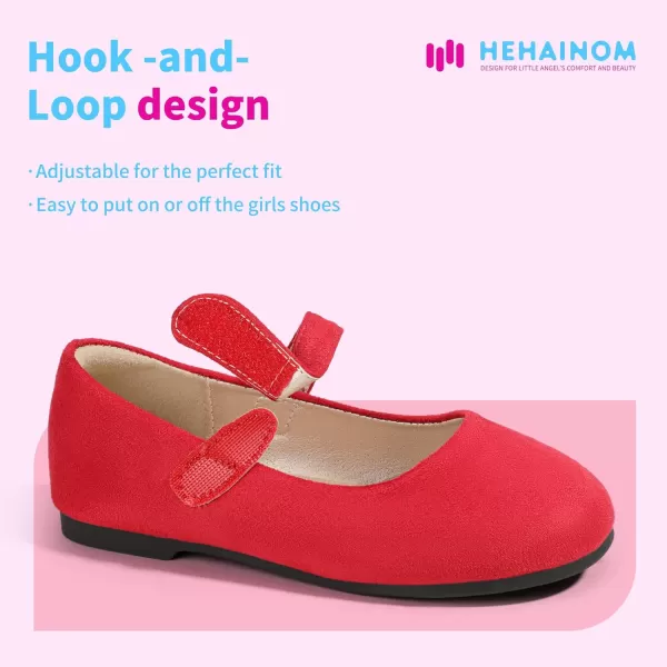 Hehainom Toddler Girls Flats Mary Jane Flower Girl Dress Shoes School Wedding Party ShoesRed Suede