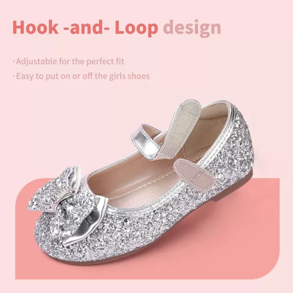 Hehainom Toddler Girls Flats Mary Jane Flower Girl Dress Shoes School Wedding Party ShoesSilver Sequin