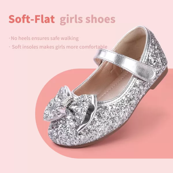 Hehainom Toddler Girls Flats Mary Jane Flower Girl Dress Shoes School Wedding Party ShoesSilver Sequin