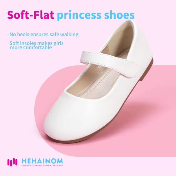 Hehainom Toddler Girls Flats Mary Jane Flower Girl Dress Shoes School Wedding Party ShoesWhite Pu