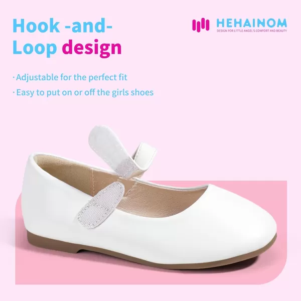 Hehainom Toddler Girls Flats Mary Jane Flower Girl Dress Shoes School Wedding Party ShoesWhite Pu