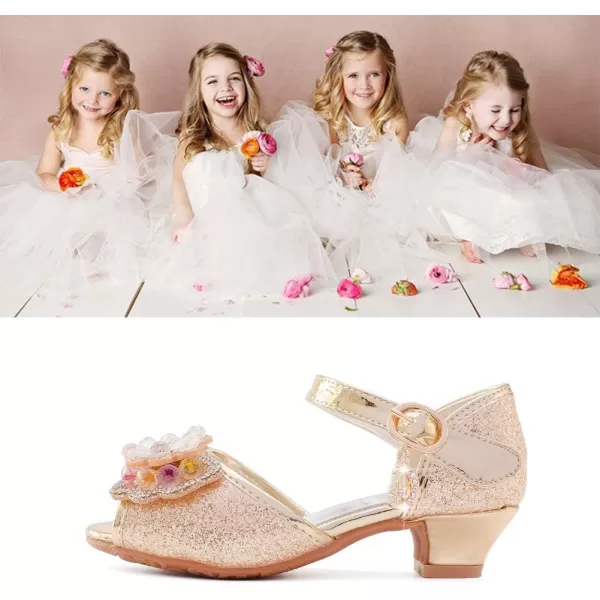 Osinnme Heeled Sandals for Girls Size 11 M Toddler Kids Wedding Princess Dress Performance Shoes Sandals 4T Little Girl02Gold 11