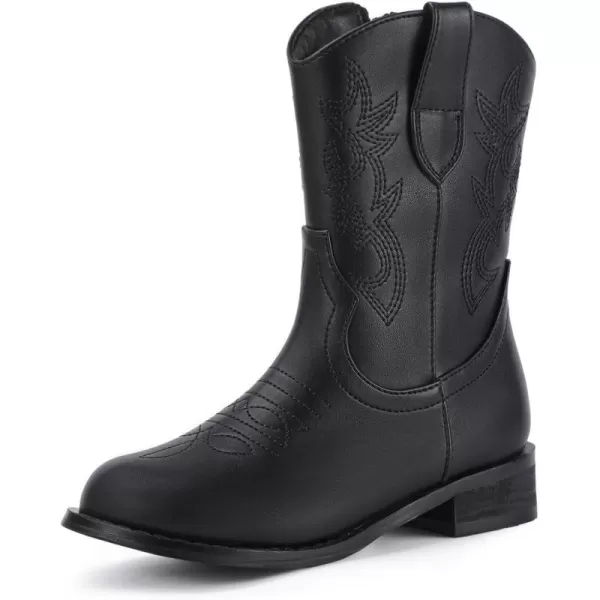 Hehainom Girls Cowboy Cowgirl Boots Boys Kids Toddler Western Mid Calf Zipper Riding Boots for Little Kid Big KidBlack Pu