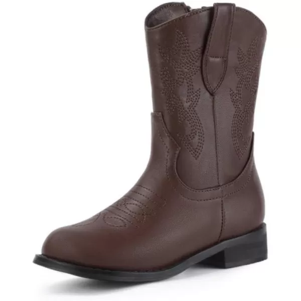Hehainom Girls Cowboy Cowgirl Boots Boys Kids Toddler Western Mid Calf Zipper Riding Boots for Little Kid Big KidBrown Pu