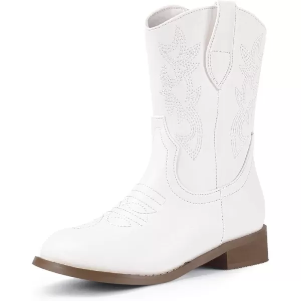 Hehainom Girls Cowboy Cowgirl Boots Boys Kids Toddler Western Mid Calf Zipper Riding Boots for Little Kid Big KidWhite Pu