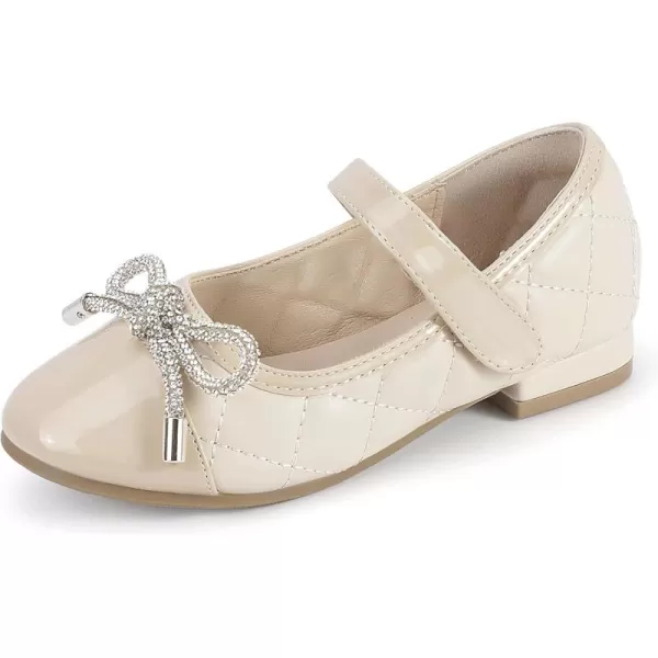 Hehainom Girls Dress Shoes Flower Girl Wedding Party School Little Big Kids Rhinestone Bow Ballet Flats ShoesBeige